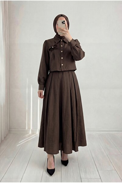 BENAHOLL Σετ Φούστας με Φιόγκο και Ζώνη Janset-FA1055 Καφέ