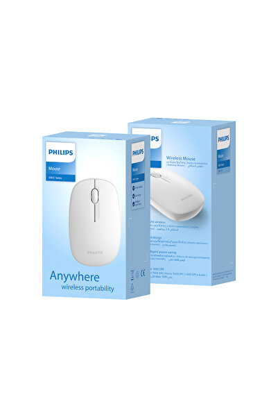 Philips SPK7318 Kablosuz 1600 DPI 3 Tuşlu Optik Mouse Beyaz (Philips Türkiye Garantili)