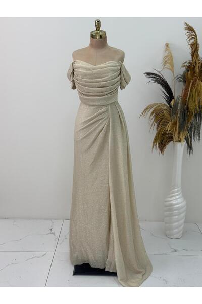 Surikka önü drapeli yandan yırtmaçlı alina abiye