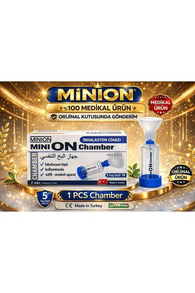 Minion Chamber İnhalasyon Tüpü Valflı Maskeli Aparat 5+ Yaş Arası L Beden Mav...