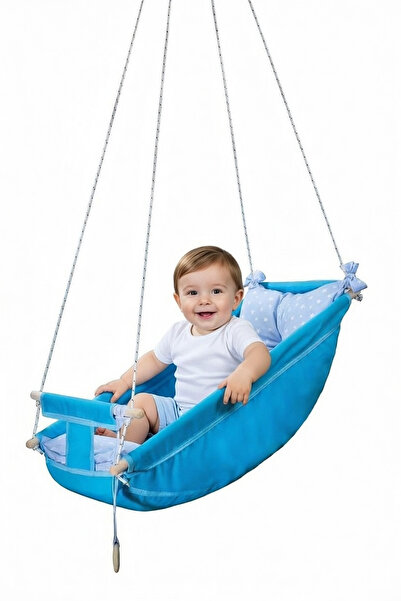 Bundeba Kids Mavi Bebek Uyku Salıncağı Çocuk Ahşap Hamak Beşik Salıncak Minde...