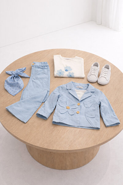 BEBİÇO KİDS Set jachetă cu aplicații florale albastre pentru fetițe, 2-3-4-5 ...