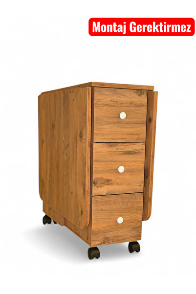 Ege Mobilya Katlanır Kırma Dolaplı Mutfak Masası Çekmeceli Balkon Masası Çam