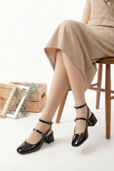 LİVAMOD Mary Jane Γυναικεία λουστρίνι με ανοιχτή πλάτη τετράγωνα δάχτυλα κράν...