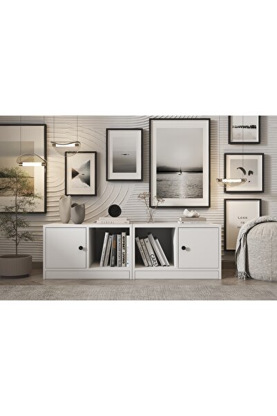 Nettrends 2 Kapakli Rafli Kitaplik 130 Cm Beyaz Ktp-1197-ç