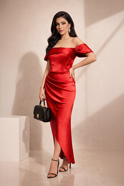 Stylish فستان من ستايلش كورسيه عاري الأكتاف باللون الأحمر