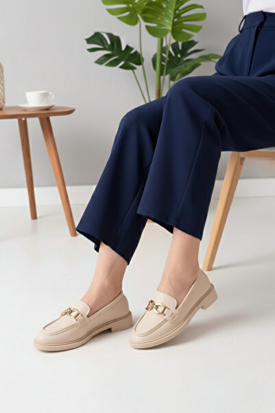 Büşra Çetin Kadın Tokalı Loafer Krem Günlük Ayakkabı