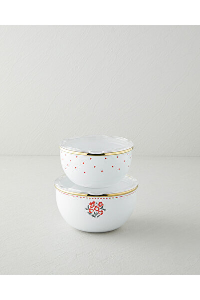 English Home Bright Parade Emaye 2'li Saklama Kabı 0,75 x 1,20 L Kırmızı - Beyaz