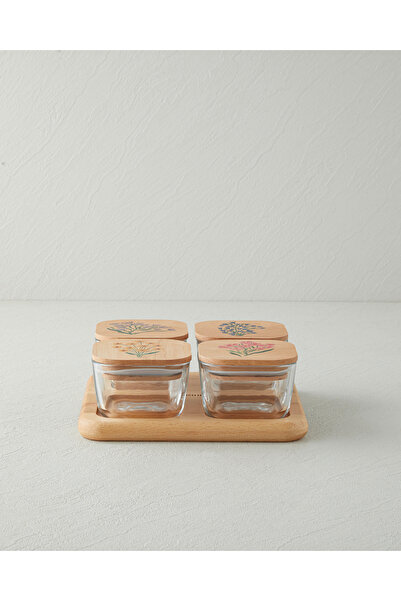 English Home غطاء خشبي زجاجي من ريكو، 4 أقسام لوجبة الإفطار، مقاس 21×21 سم، ملون