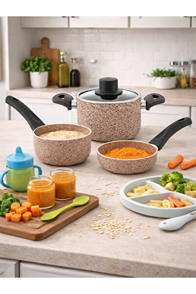 Emel Cooking Goods EMEL 12 Cm Mini Tencere Seti BEJ (EK GIDA MAMA SETİ)