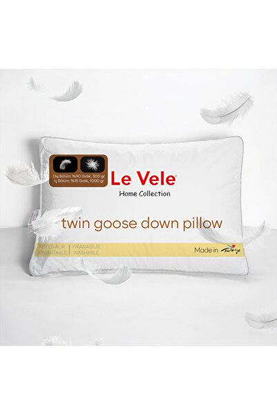 Le Vele İkiz Kaz Tüyü Körüklü Yastık - 50x70 cm - Beyaz