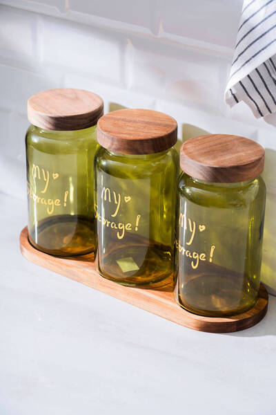 ACAR HCH-07936/4 طقم برطمانات بيير أكاسيا مع أغطية - أصفر