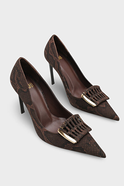 LOJO Women's Stiletto Pointed Toe Gold Buckle Detailed Casual Heeled Shoes Sa...