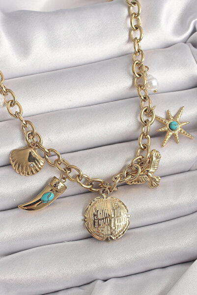 Skygo 316L Steel Gold Color Chain Dangle Multiple Figure Model Women's Neckla...