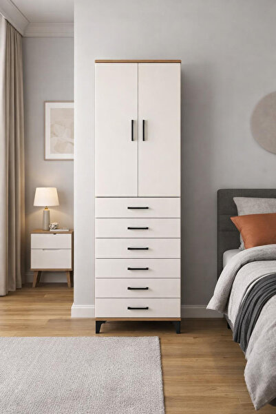 Dienni Arges Dolap 3 Raflı 6 Çekmeceli 2 Kapaklı 60x30x221 Çam-Aytaşı