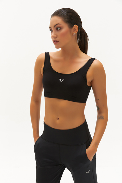 bilcee Women's Black Lycra Sports Tura Bustier Crop Toparlayıcı Chair