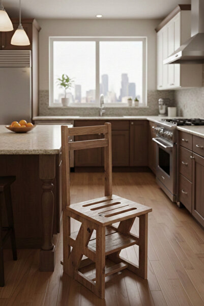 mutfy Ahşap 4 Basamak Merdiven - Portatif Demonte ve Ergonomik Ev Tipi Sandal...