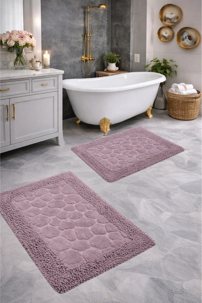 VERO VANNI Taş Mürdüm Banyo Paspas Seti