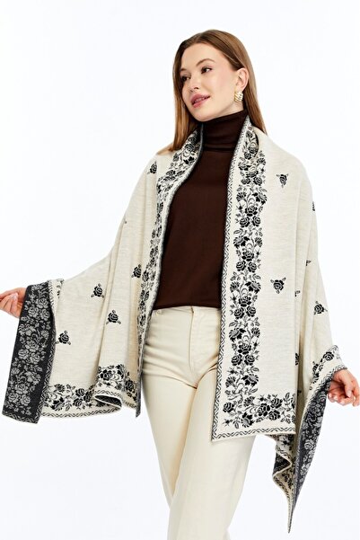 panşalço Güllü Model Stone-Black-Grey, Battal Shoulder Shawl, Knitwear Should...