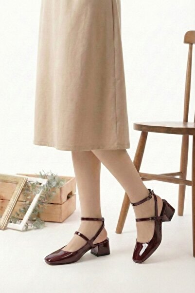 LİVAMOD Dámská patentovaná kůže Mary Jane s otevřenou zadní hranatou špičkou,...