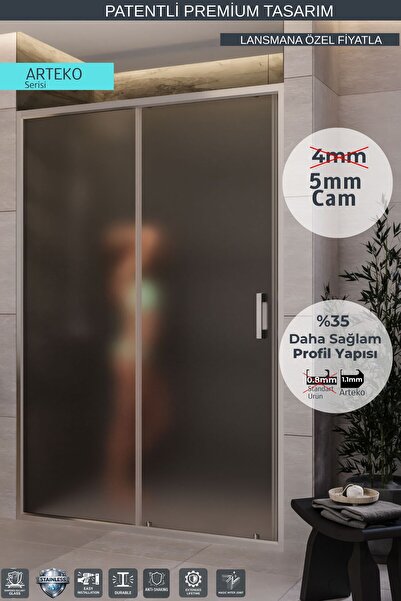 MONAQUA Arteko Duşakabin Ön Cephe,1 Sabit 1 Kayar Parlak Alüminyum Profil-Sat...