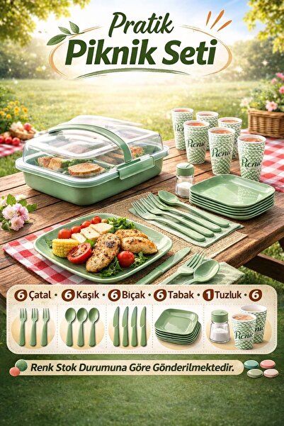 VENON PikniK Seti ❤️ 32 Parça 6 kişilik 🌳 Plastik Bardak Çatal Kaşık Bıçak Y...