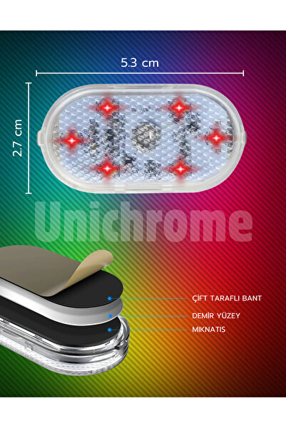 Unichrome Dokunmatik Mini 6 Ledli Lamba Usb Şarj Edilebilir Rgb Işık Ayak Altı Torpido Lambası 1 Adet