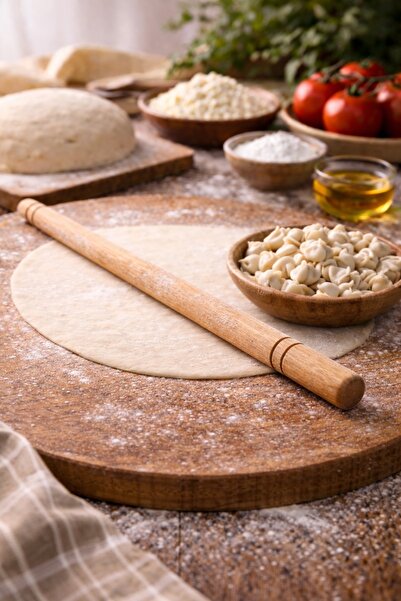 BALZADE TİCARET 60 Cm ahşap oklava 1. sınıf kayın ağacı kalın 25 mm 60 cm