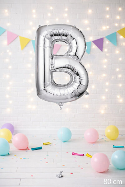 Deniz Party Store بالون فويل فضي حجم وسط حرف (B).