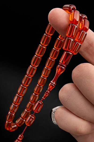 Cemhan Göksal Fire Amber Prayer Beads Capsule Cut 7X10 mm Habbe Sized