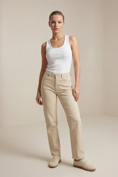 Setre Beige 100% Cotton Full-Fit Jean with Pocket Detail