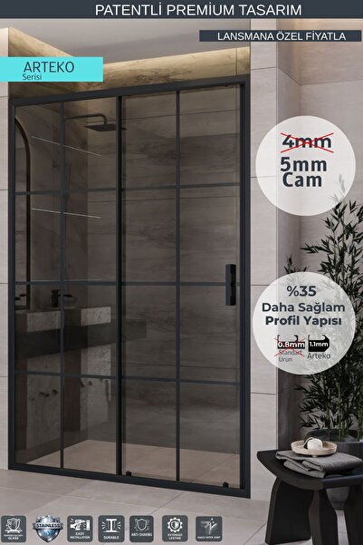 MONAQUA Arteko Duşakabin Ön Cephe, 1 Sabit 1 Kayar-Antrasit Profil-Karolaj An...