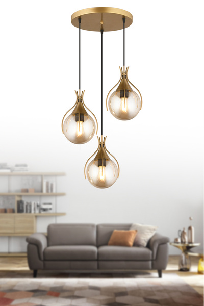 NisaLuce Nisa Luce Kınalı Modern 3 lü  bal cam avize