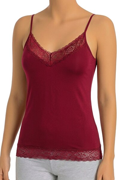 Öts Kadın Atlet V Yaka Dantel Yaka (%96 Pamuk - %4 Elastan)