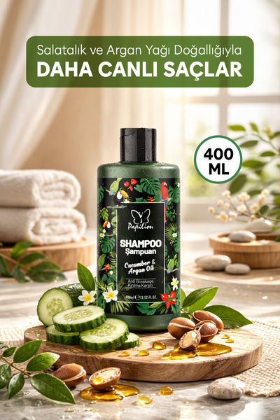 Papilion Salatalık & Argan Yağı Özlü Bakım Şampuan 400 ml Tüm Saç Tipleri Ağı...