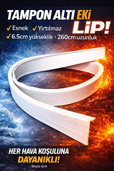 ASTUNİNG tampon altı eki üniversal Pvc Her Araca Uyumlu BEYAZ RENK Tampon Altı Lip 260 CM