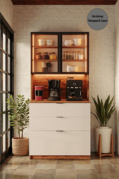 Avmpark Orea Kahve Köşesi Çekmeceli Modül Temperli Cam Kapaklı Çok Amaçlı Air...