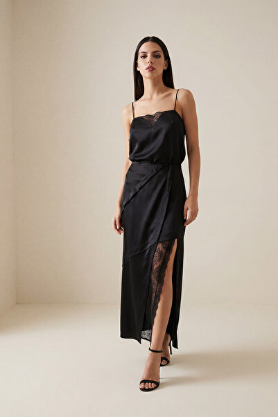 Setre Черна асиметрична пола с дантелени детайли