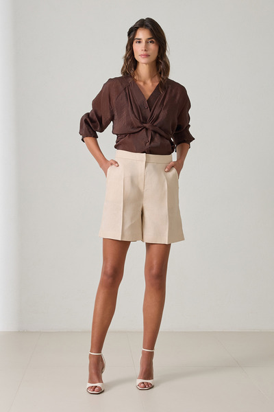 Setre Бежови плисирани шорти с деликатен крой, 100% лен