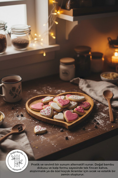 Bambum B2313 Amor - Kalp Tepsi Küçük Kahvaltılık Çerez Sunum Tepsisi (ÇEREZLİ...