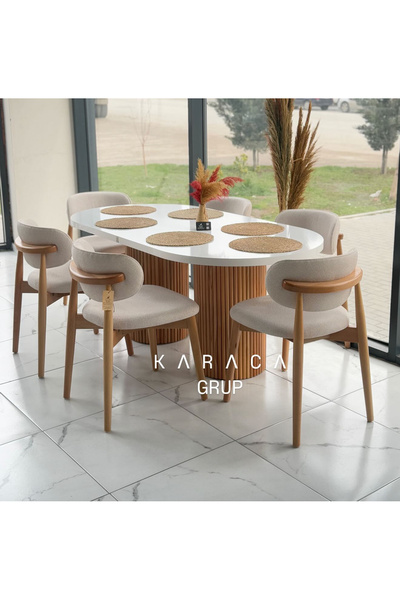 holzwelt Bohem Masa Takımı Ahşap Masa Takımı 6 Kişilik Masa Sandalye Takımı İ...