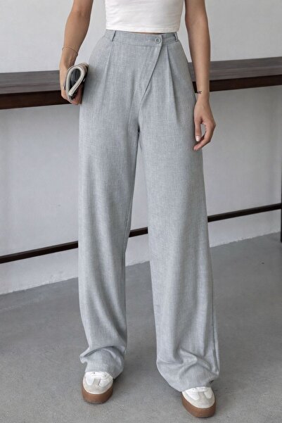 mor butik Жіночі сірі штани з поперечним застібкою-блискавкою