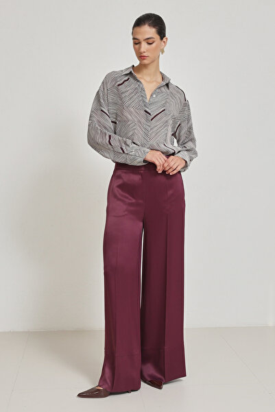 Setre Burgundy Wide-Leg Trousers with Flared Legs and Comfortable Fit
