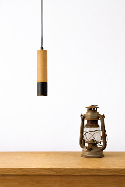 ALAA ATÖLYE İZ SARKIT ahşap,siyah metal detaylı aydınlatma loş ışık verir 1.2...