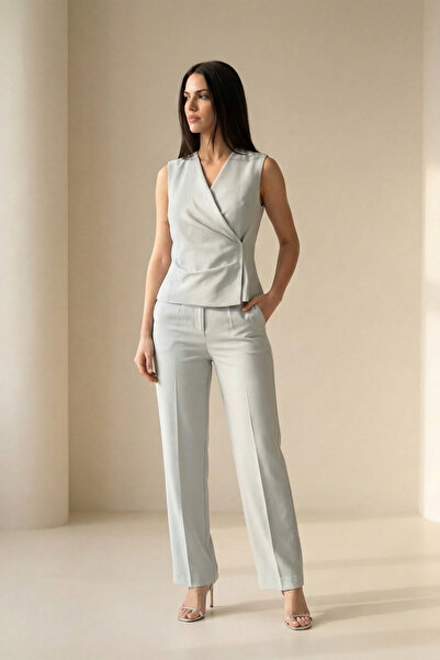 Setre Baby Blue High Waist, Straight Leg Relaxed Fit Classic Trousers