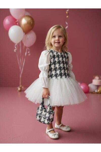 Zekids Girl's Houndstooth Patterned Bag Design Dress