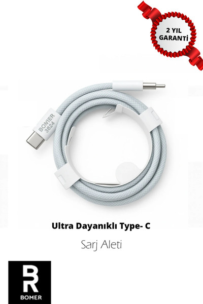 BOMER 3824 Ultra Dayanıklı Type-C Çift Uçlu Hasır Kablo (1 m )