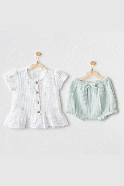 andywawa طقم لوف فاميلي من الموسلين - نعناعي