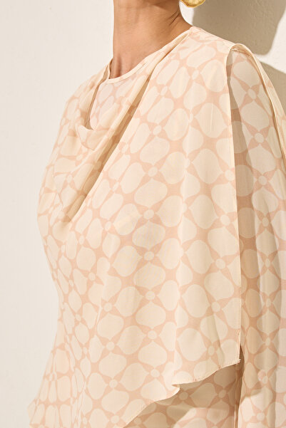 Setre Φόρεμα μίντι με λεπτομέρεια στο γιακά και σχέδια σε κρεμ αποχρώσεις