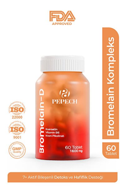 PEPECH Bromelain 1000 mg 2500GDU Yeşil Çay Quercetin B6 Krom 7 Bileşenli Takv...